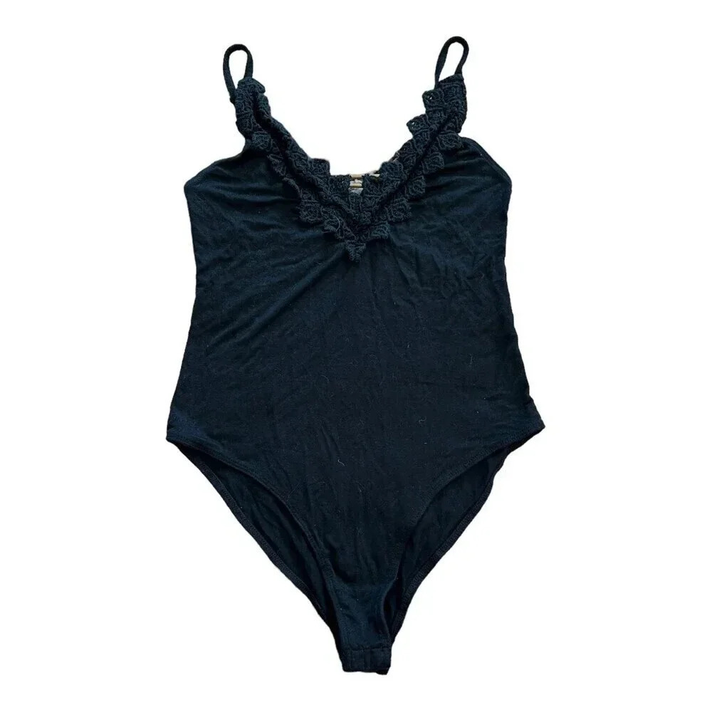 Intimately Free People Black Crochet Trim Bodysuit S
